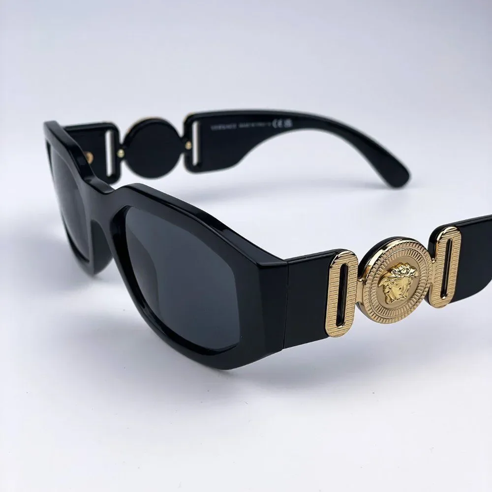 NEW Versace VE4361 GB1/87 Unisex Medusa Biggie Black Grey Oval Unisex Sunglasses